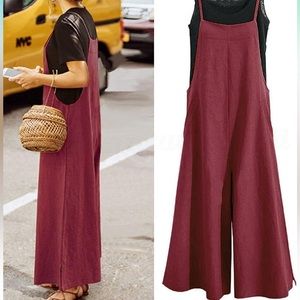 Women Casual Loose Long Bib Pants Wide Leg Jumpsuit Baggy Cotton Romper Overalls